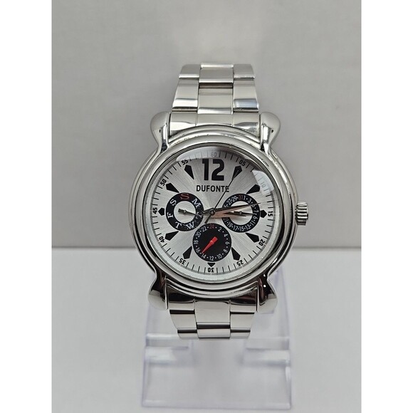 Dufonte Lucien Piccard Quartz Day Date 24 Hour New Battery 83026SL Mens Watch SS - Picture 1 of 11